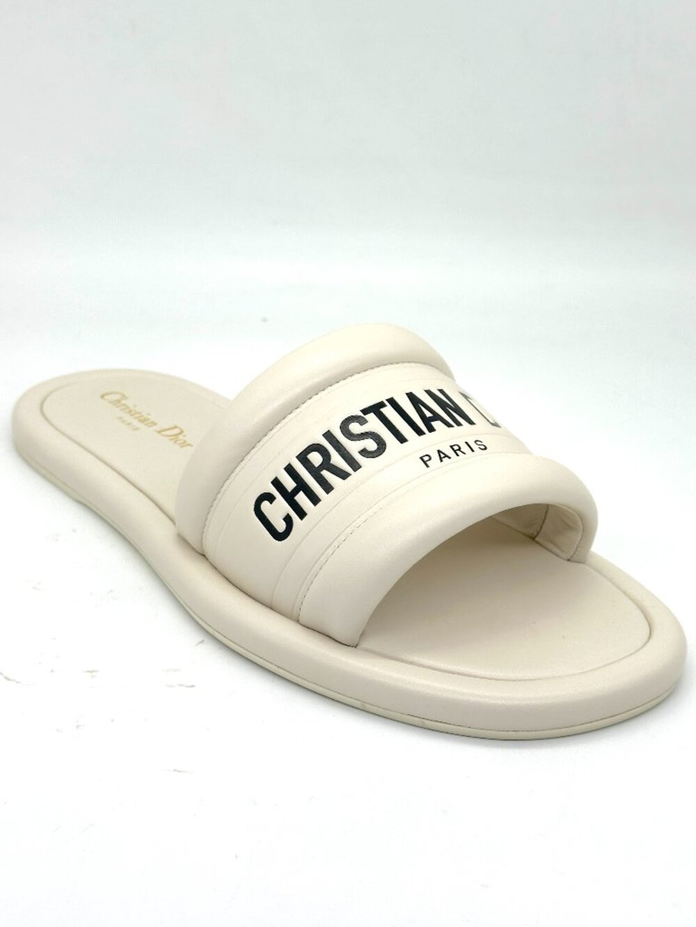 DIOR  EVERY D Signature Leather Flat Slide Mules Sandals Shoes Off White - Picture 9 of 16